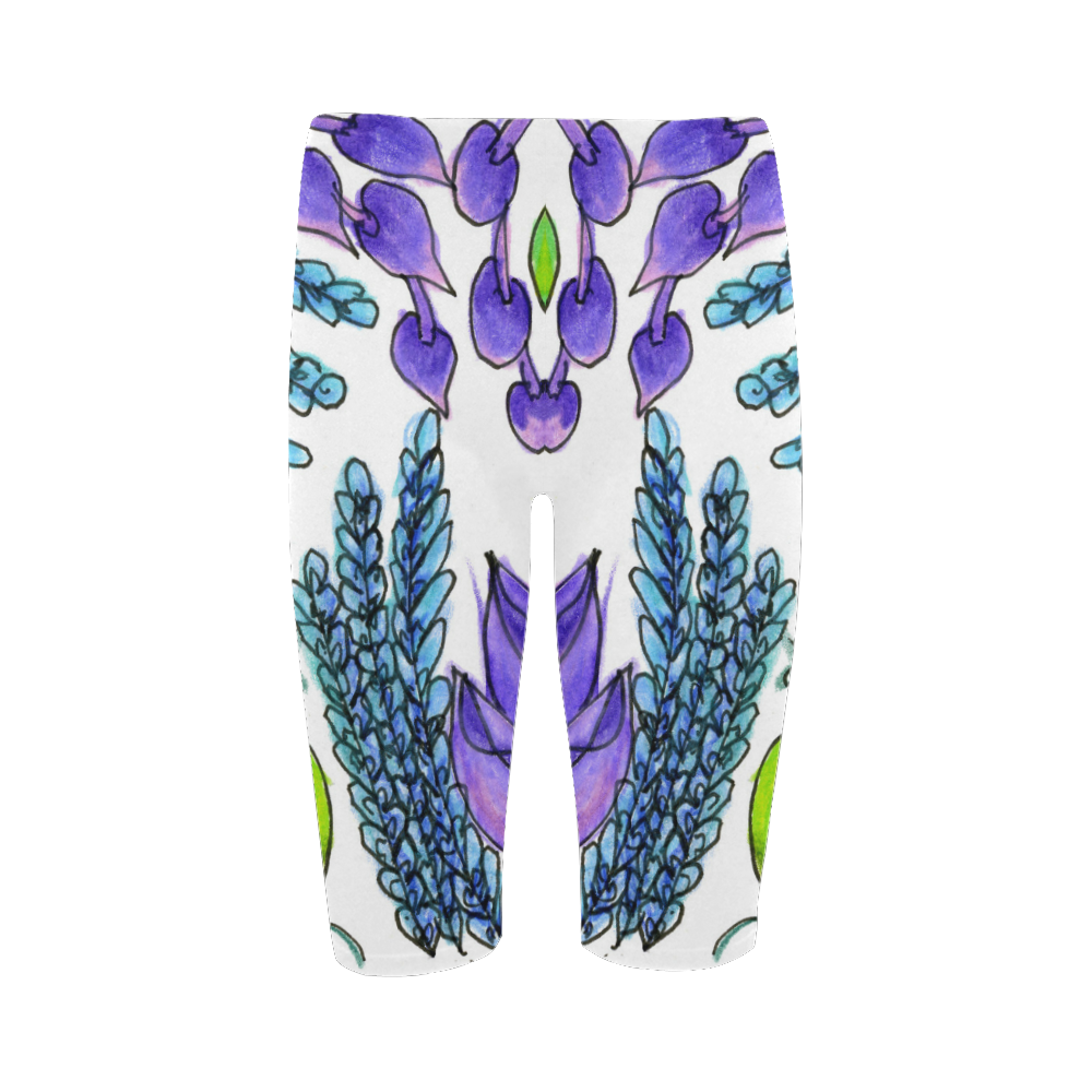 Purple Green Blue Flower Garden, Dancing Zendoodle Hestia Cropped Leggings (Model L03)