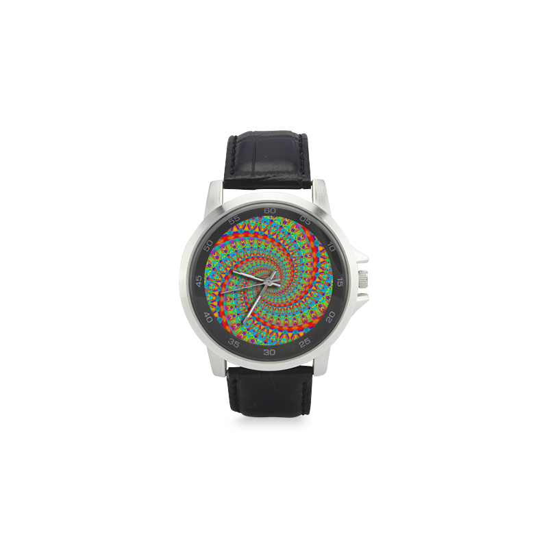 FLOWER POWER SPIRAL multicolored Unisex Stainless Steel Leather Strap Watch(Model 202)