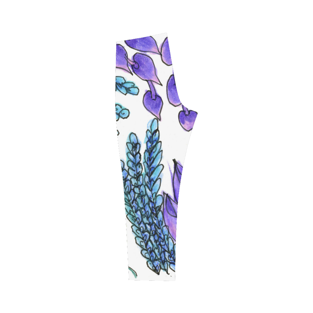 Purple Green Blue Flower Garden, Dancing Zendoodle Capri Legging (Model L02)
