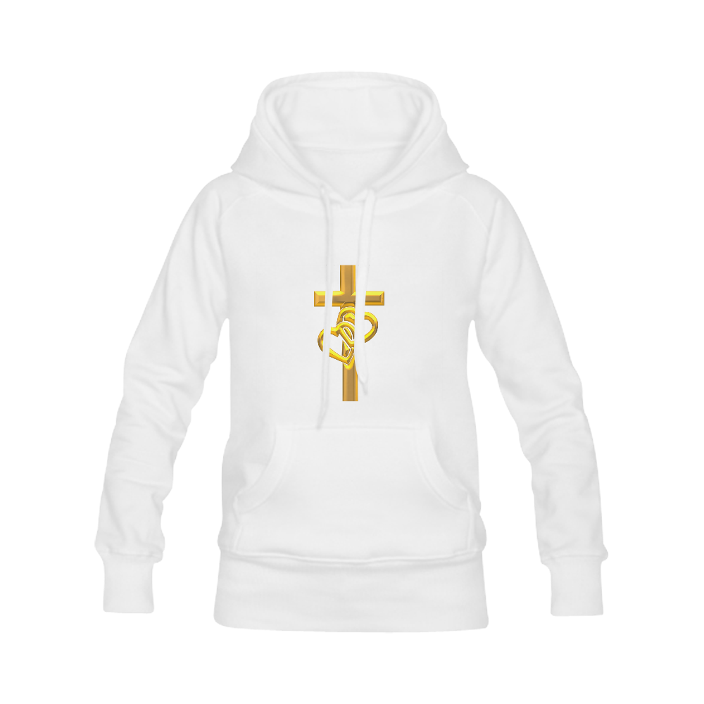 Christian Symbols Golden Cross with 2 Hearts Men's Classic Hoodies (Model H10)