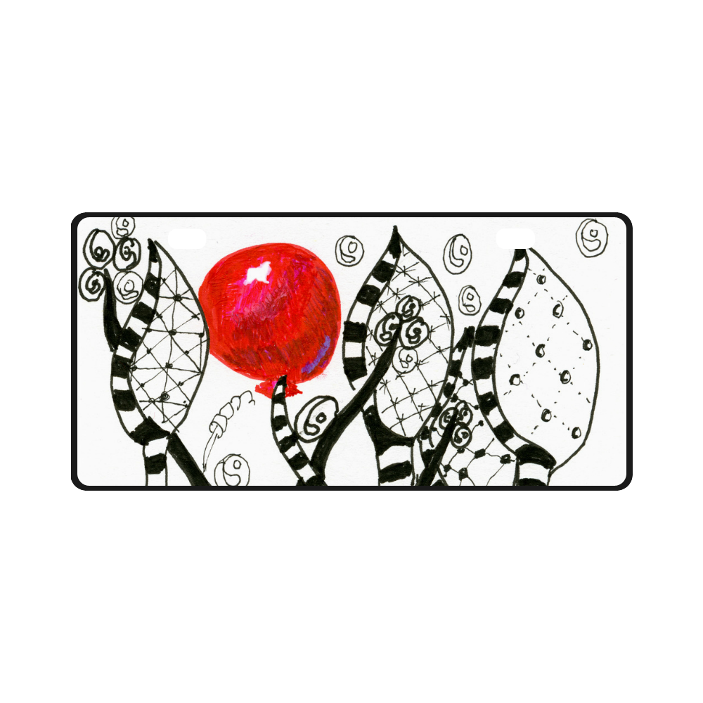 Red Balloon Zendoodle in Fanciful Forest Garden License Plate