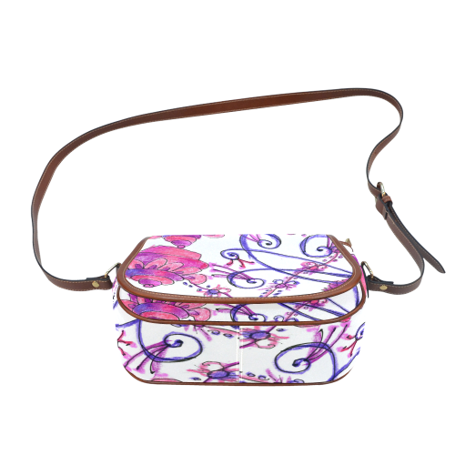 Pink Flower Garden Zendoodle, Purple Gardenscape Saddle Bag/Small (Model 1649) Full Customization