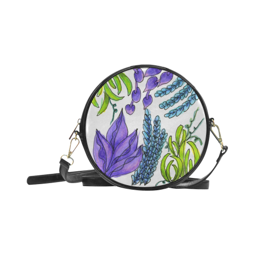 Purple Green Blue Flower Garden, Dancing Zendoodle Round Sling Bag (Model 1647)