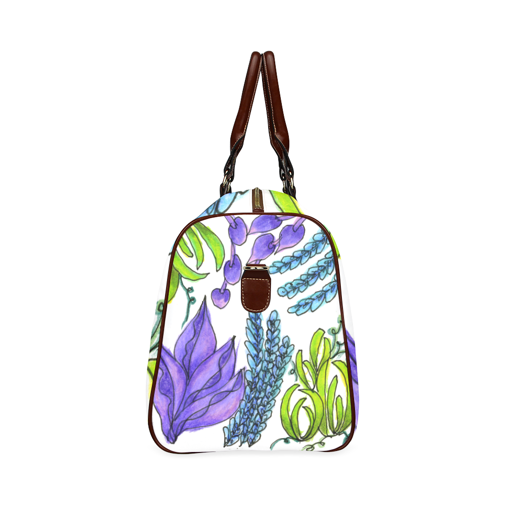 Purple Green Blue Flower Garden, Dancing Zendoodle Waterproof Travel Bag/Large (Model 1639)