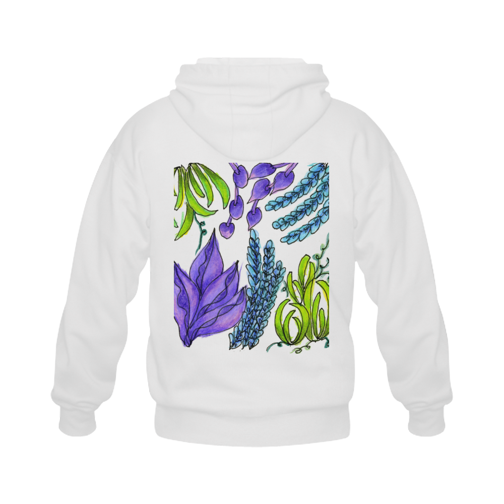 Purple Green Blue Flower Garden, Dancing Zendoodle Gildan Full Zip Hooded Sweatshirt (Model H02)