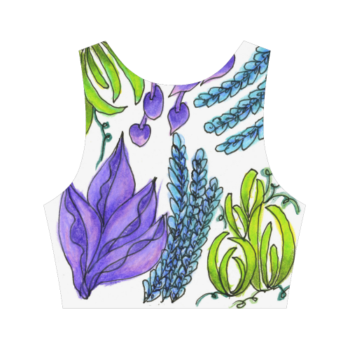 Purple Green Blue Flower Garden, Dancing Zendoodle Women's Crop Top (Model T42)