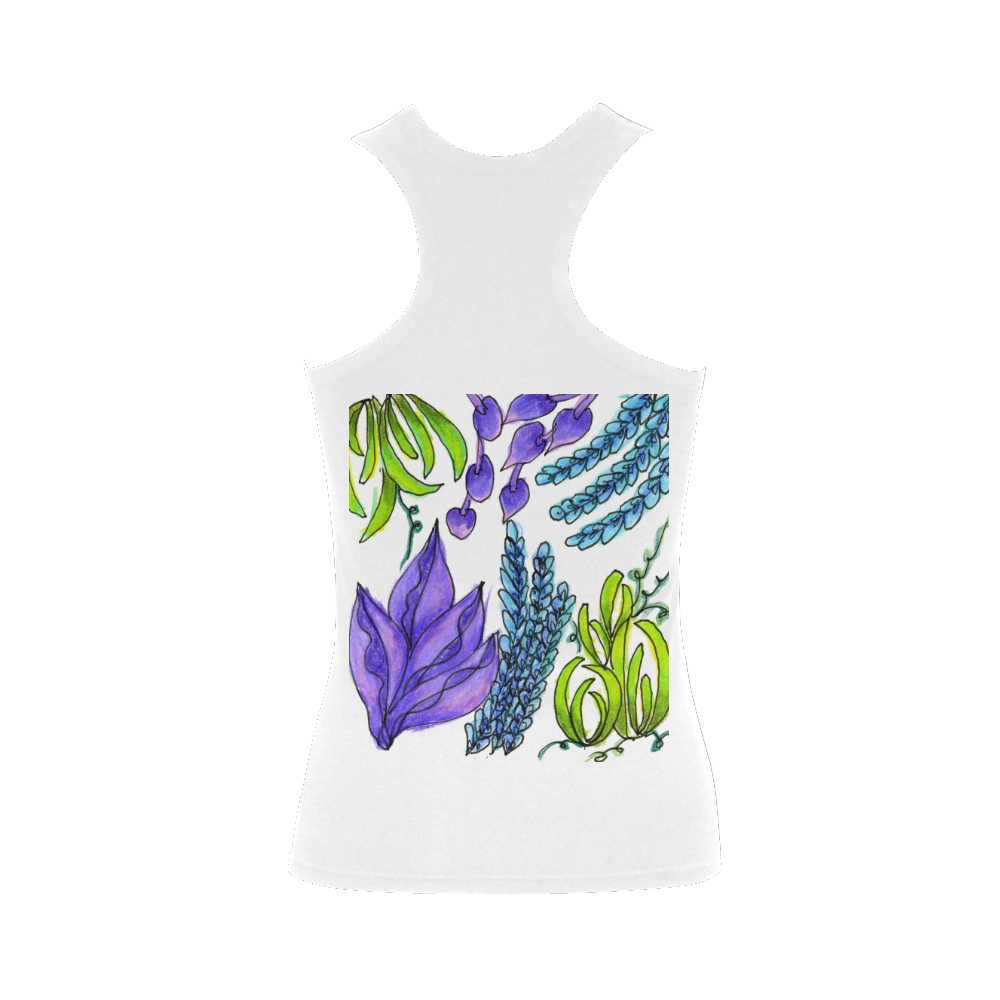 Purple Green Blue Flower Garden, Dancing Zendoodle Women's Shoulder-Free Tank Top (Model T35)