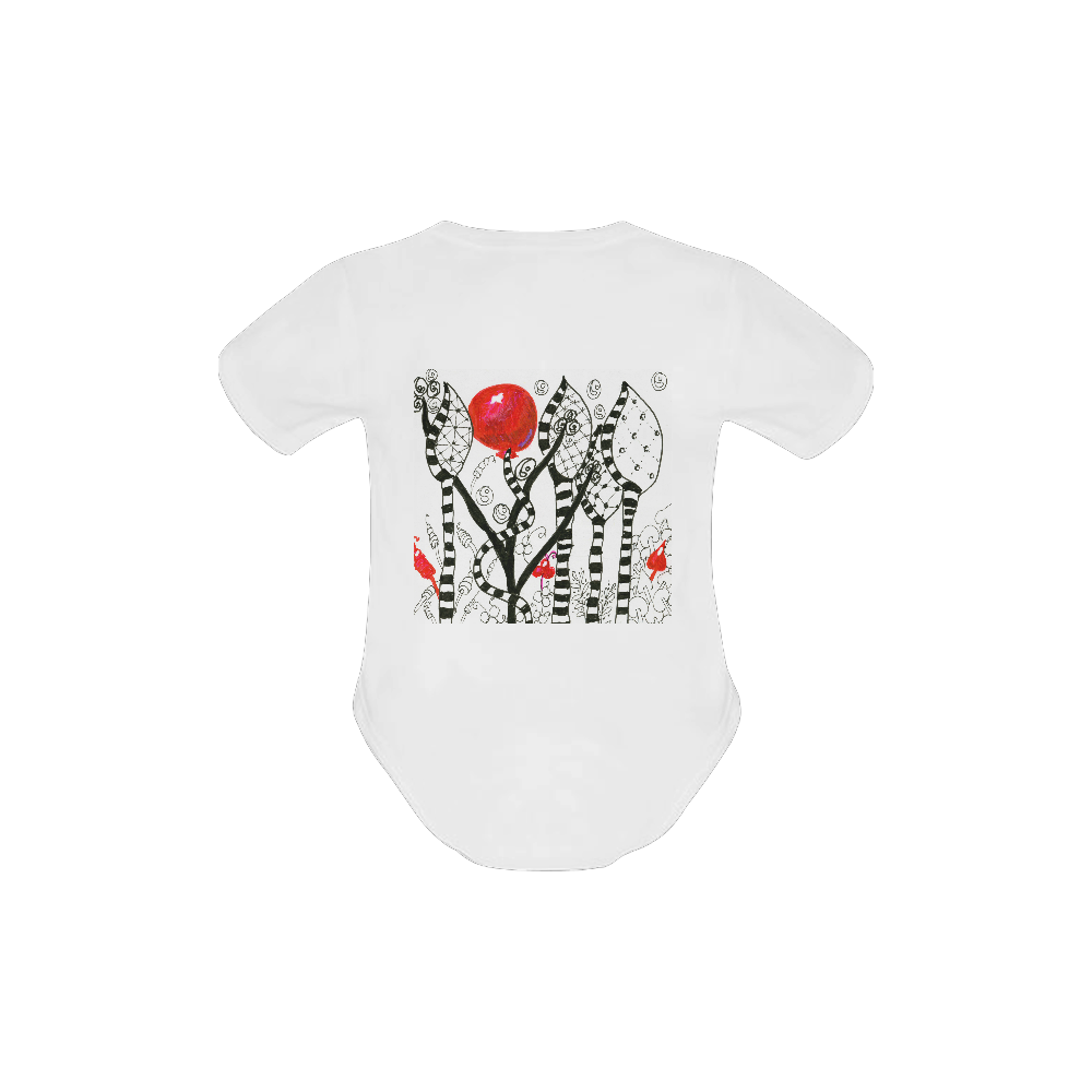 Red Balloon Zendoodle in Fanciful Forest Garden Baby Powder Organic Short Sleeve One Piece (Model T28)