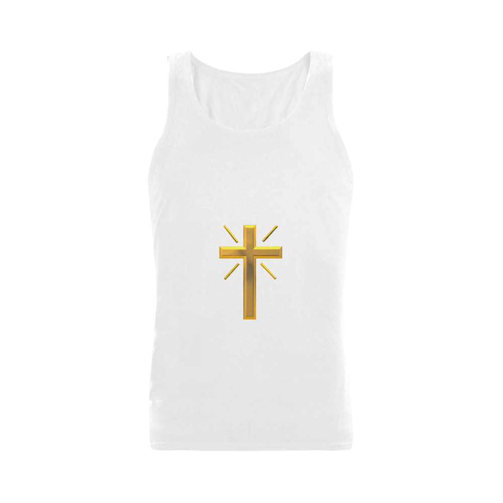 Christian Symbols Golden Resurrection Cross Men's Shoulder-Free Tank Top (Model T33)