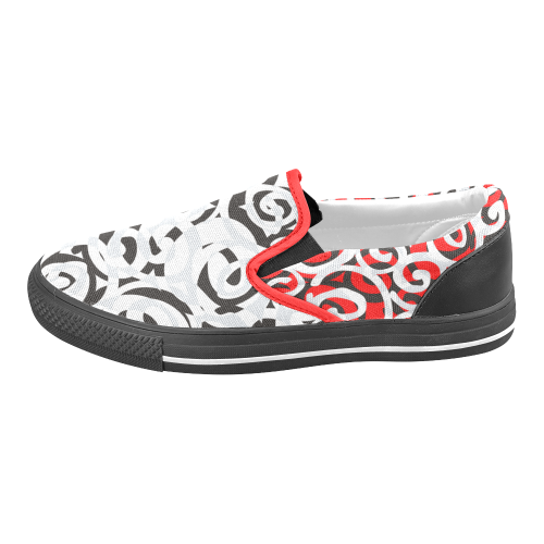 Black White Grey SPIRALS pattern ART Men's Slip-on Canvas Shoes (Model 019)