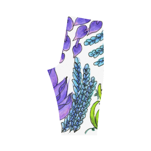 Purple Green Blue Flower Garden, Dancing Zendoodle Hestia Cropped Leggings (Model L03)