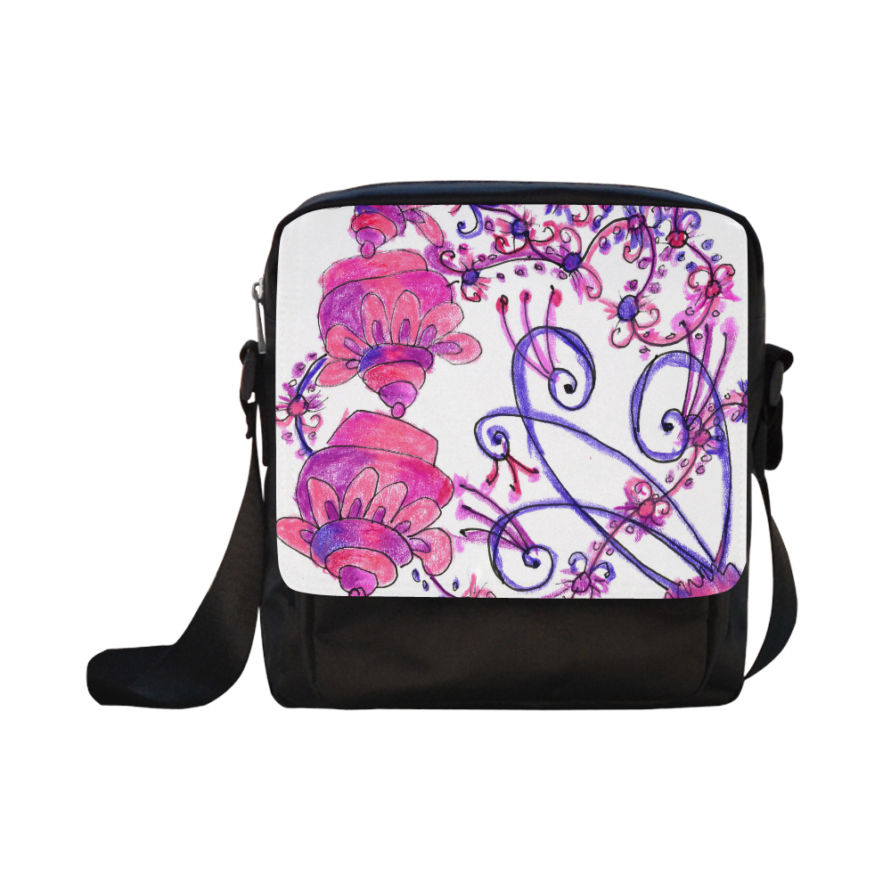 Pink Flower Garden Zendoodle, Purple Gardenscape Crossbody Nylon Bags (Model 1633)