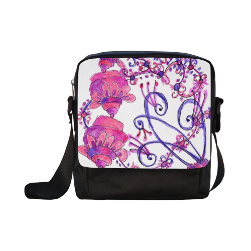 Pink Flower Garden Zendoodle, Purple Gardenscape Crossbody Nylon Bags (Model 1633)