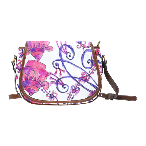 Pink Flower Garden Zendoodle, Purple Gardenscape Saddle Bag/Small (Model 1649) Full Customization