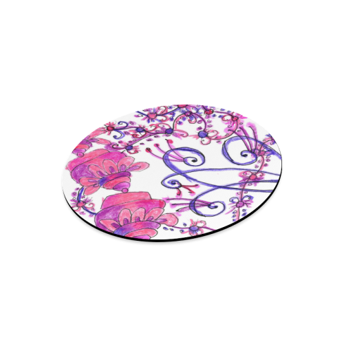Pink Flower Garden Zendoodle, Purple Gardenscape Round Mousepad