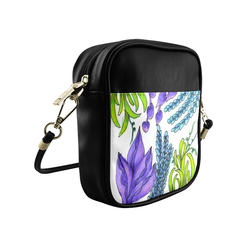 Purple Green Blue Flower Garden, Dancing Zendoodle Sling Bag (Model 1627)