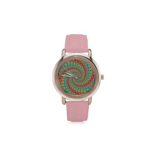 FLOWER POWER SPIRAL multicolored Women's Rose Gold Leather Strap Watch(Model 201)