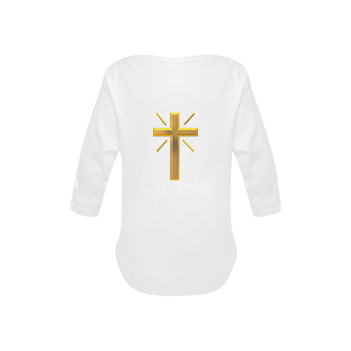 Christian Symbols Golden Resurrection Cross Baby Powder Organic Long Sleeve One Piece (Model T27)