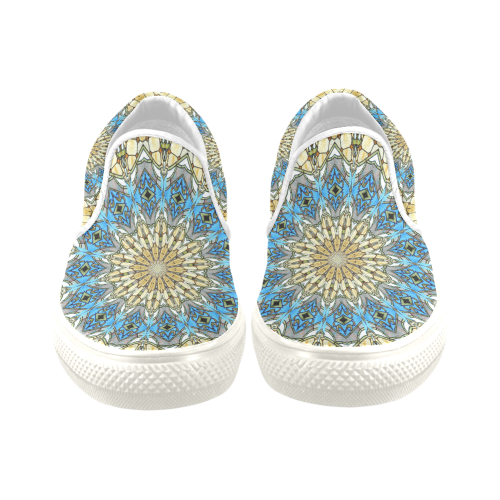 Stained Glass Kaleidoscope Mandala Abstract 1 Men's Unusual Slip-on Canvas Shoes (Model 019)