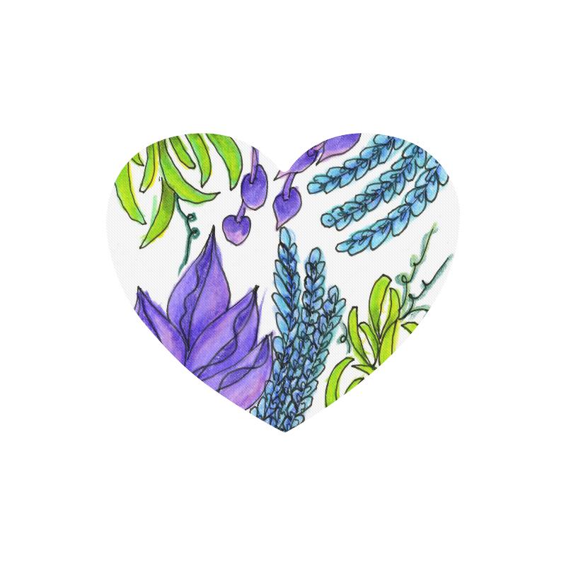 Purple Green Blue Flower Garden, Dancing Zendoodle Heart-shaped Mousepad