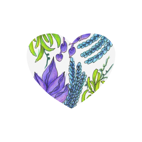Purple Green Blue Flower Garden, Dancing Zendoodle Heart-shaped Mousepad