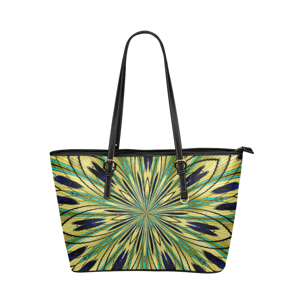 Stained Glass Kaleidoscope Mandala Abstract 2 Leather Tote Bag/Large (Model 1651)