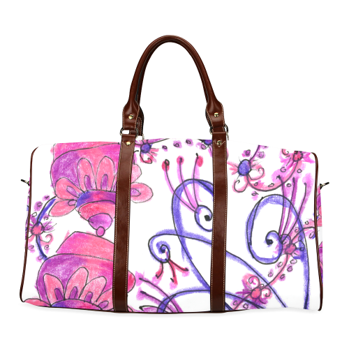 Pink Flower Garden Zendoodle, Purple Gardenscape Waterproof Travel Bag/Small (Model 1639)