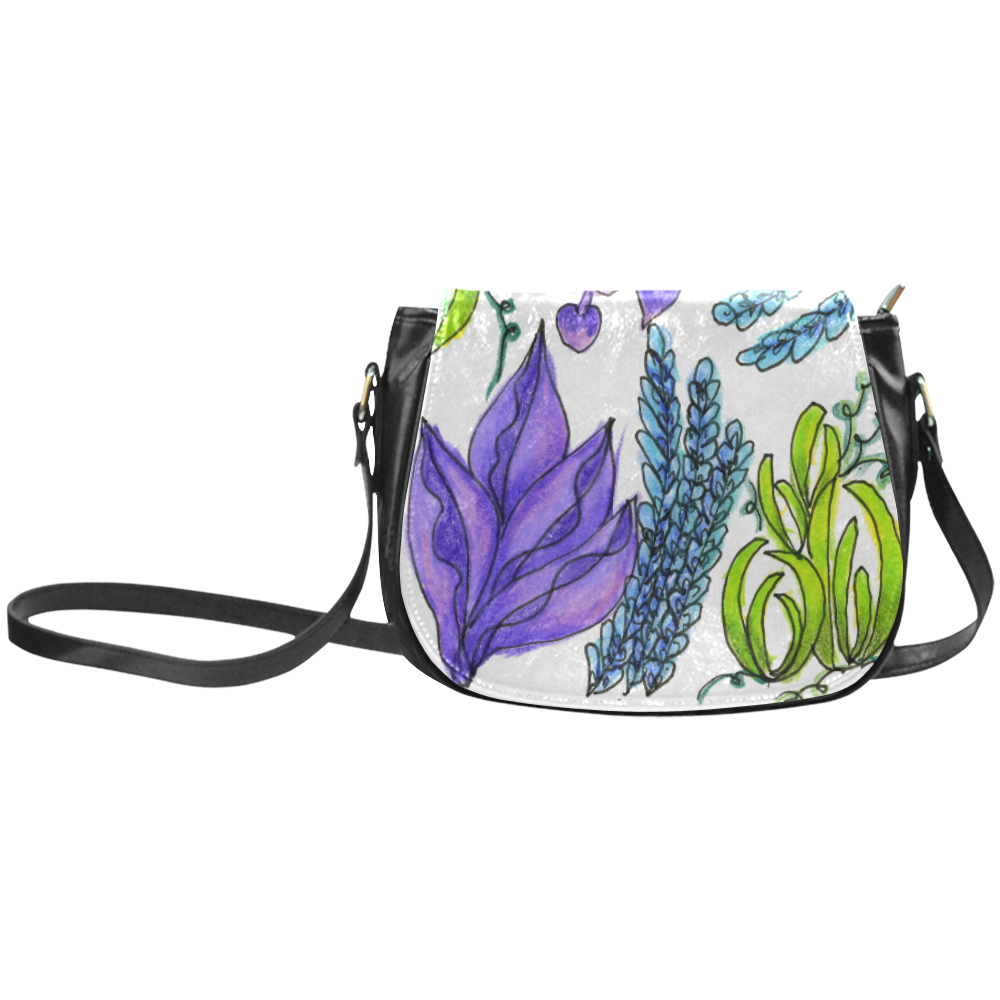 Purple Green Blue Flower Garden, Dancing Zendoodle Classic Saddle Bag/Small (Model 1648)