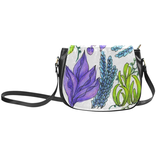 Purple Green Blue Flower Garden, Dancing Zendoodle Classic Saddle Bag/Small (Model 1648)