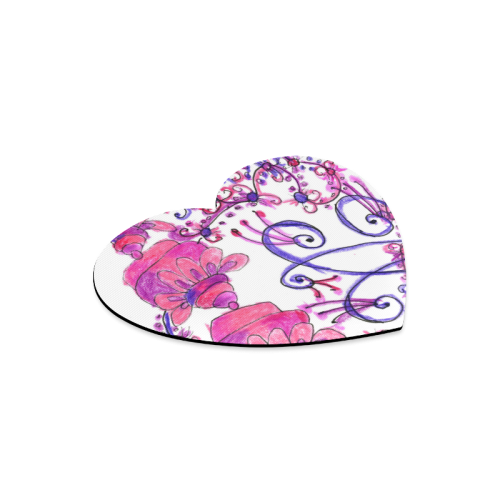 Pink Flower Garden Zendoodle, Purple Gardenscape Heart-shaped Mousepad