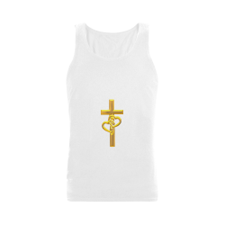 Christian Symbols Golden Cross with 2 Hearts Men's Shoulder-Free Tank Top (Model T33)