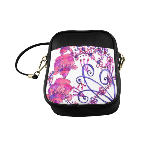 Pink Flower Garden Zendoodle, Purple Gardenscape Sling Bag (Model 1627)