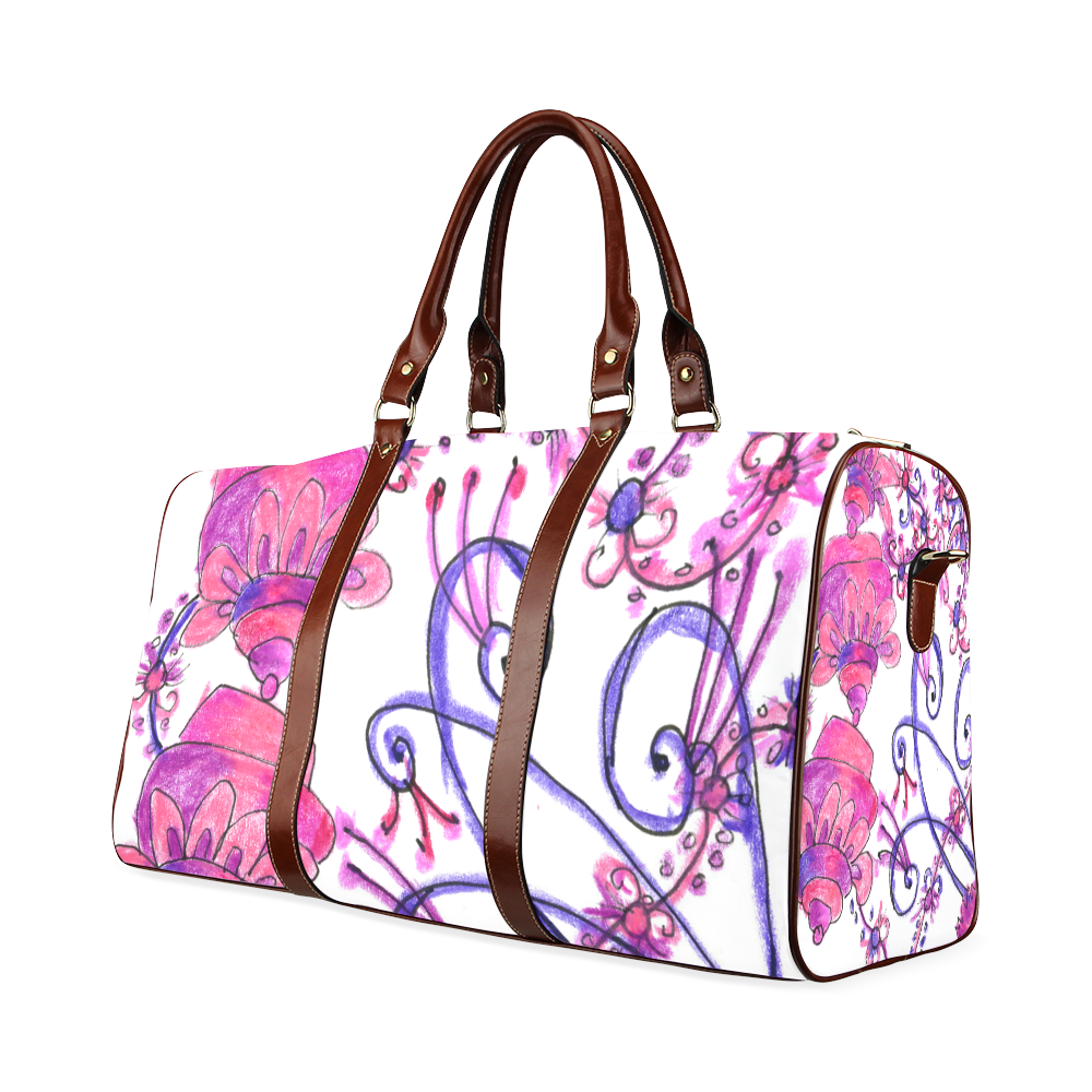 Pink Flower Garden Zendoodle, Purple Gardenscape Waterproof Travel Bag/Large (Model 1639)