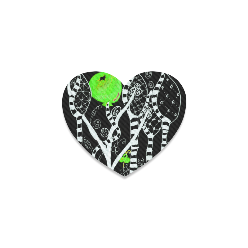 Green Balloon Zendoodle in Night Forest Garden Heart Coaster