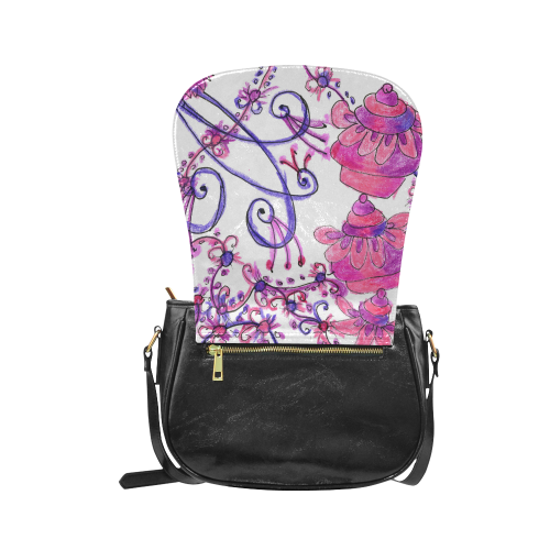 Pink Flower Garden Zendoodle, Purple Gardenscape Classic Saddle Bag/Large (Model 1648)