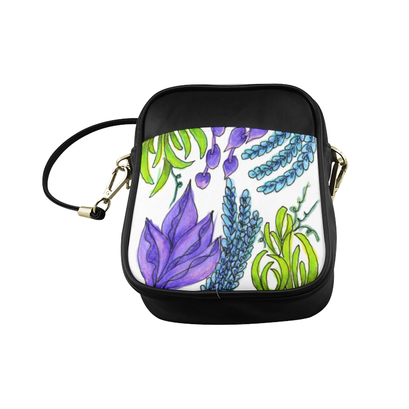 Purple Green Blue Flower Garden, Dancing Zendoodle Sling Bag (Model 1627)