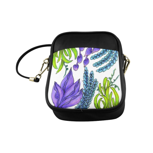 Purple Green Blue Flower Garden, Dancing Zendoodle Sling Bag (Model 1627)