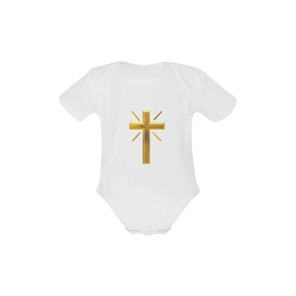 Christian Symbols Golden Resurrection Cross Baby Powder Organic Short Sleeve One Piece (Model T28)