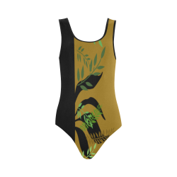 Dark Sultry Leaves Vest One Piece Swimsuit (Model S04)