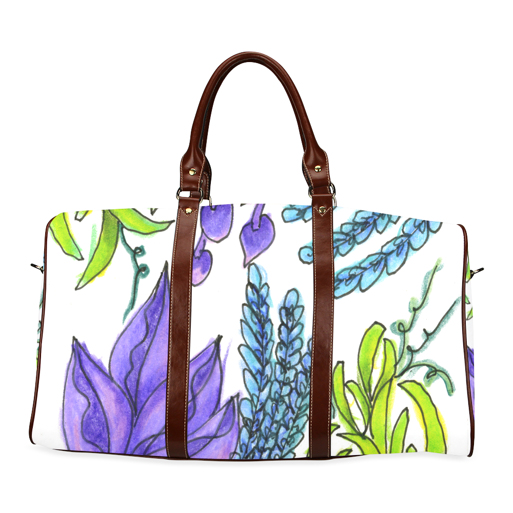Purple Green Blue Flower Garden, Dancing Zendoodle Waterproof Travel Bag/Large (Model 1639)