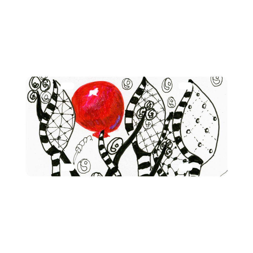 Red Balloon Zendoodle in Fanciful Forest Garden Classic License Plate