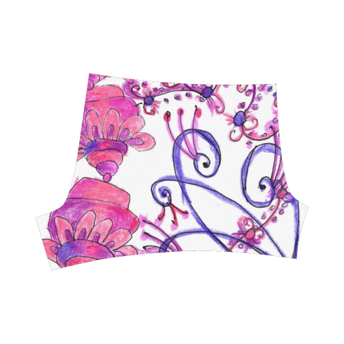 Pink Flower Garden Zendoodle, Purple Gardenscape Briseis Skinny Shorts (Model L04)