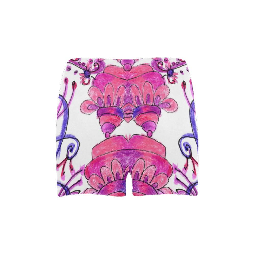 Pink Flower Garden Zendoodle, Purple Gardenscape Briseis Skinny Shorts (Model L04)