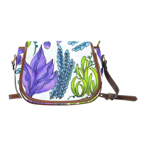 Purple Green Blue Flower Garden, Dancing Zendoodle Saddle Bag/Large (Model 1649)