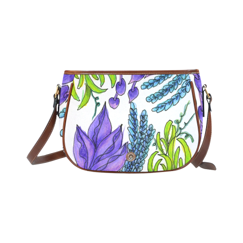 Purple Green Blue Flower Garden, Dancing Zendoodle Saddle Bag/Small (Model 1649) Full Customization