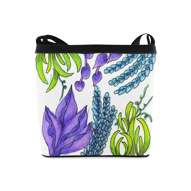 Purple Green Blue Flower Garden, Dancing Zendoodle Crossbody Bags (Model 1613)