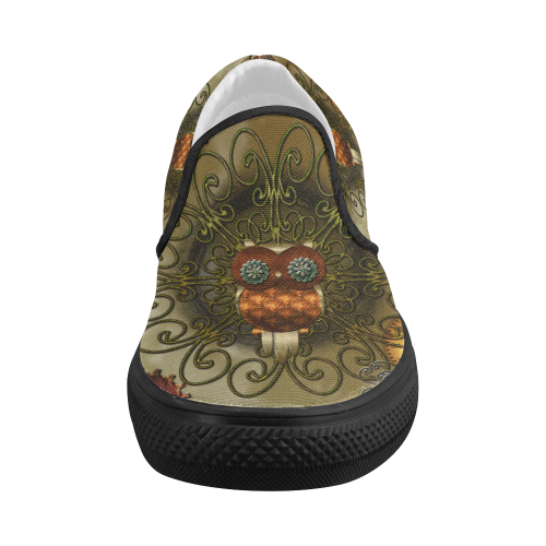 Steampunk cute owl Women's Slip-on Canvas Shoes (Model 019)