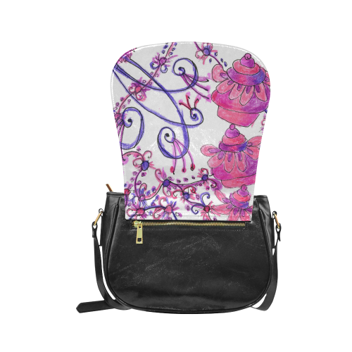 Pink Flower Garden Zendoodle, Purple Gardenscape Classic Saddle Bag/Small (Model 1648)