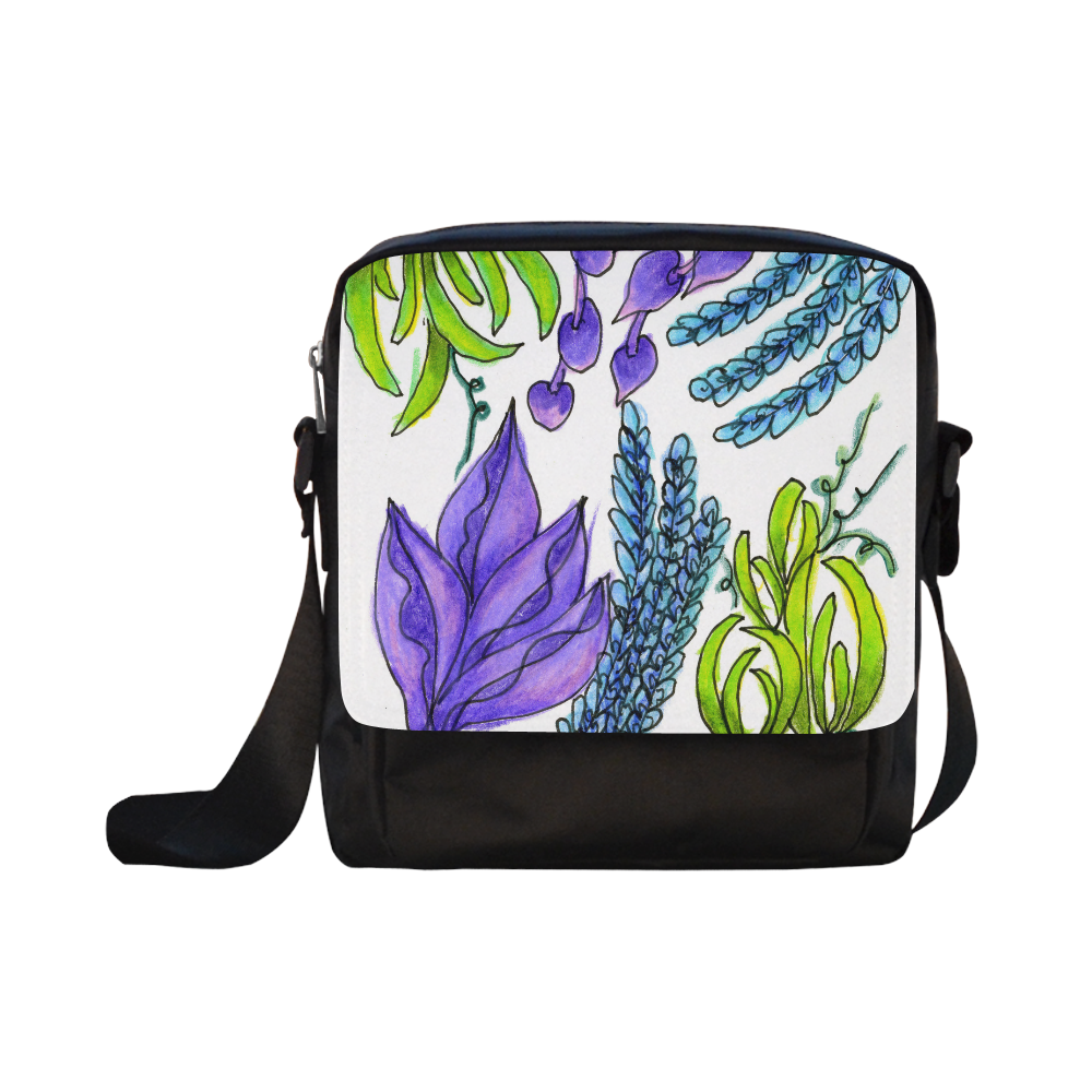 Purple Green Blue Flower Garden, Dancing Zendoodle Crossbody Nylon Bags (Model 1633)