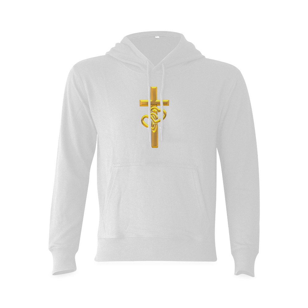 Christian Symbols Golden Cross with 2 Hearts Oceanus Hoodie Sweatshirt (Model H03)